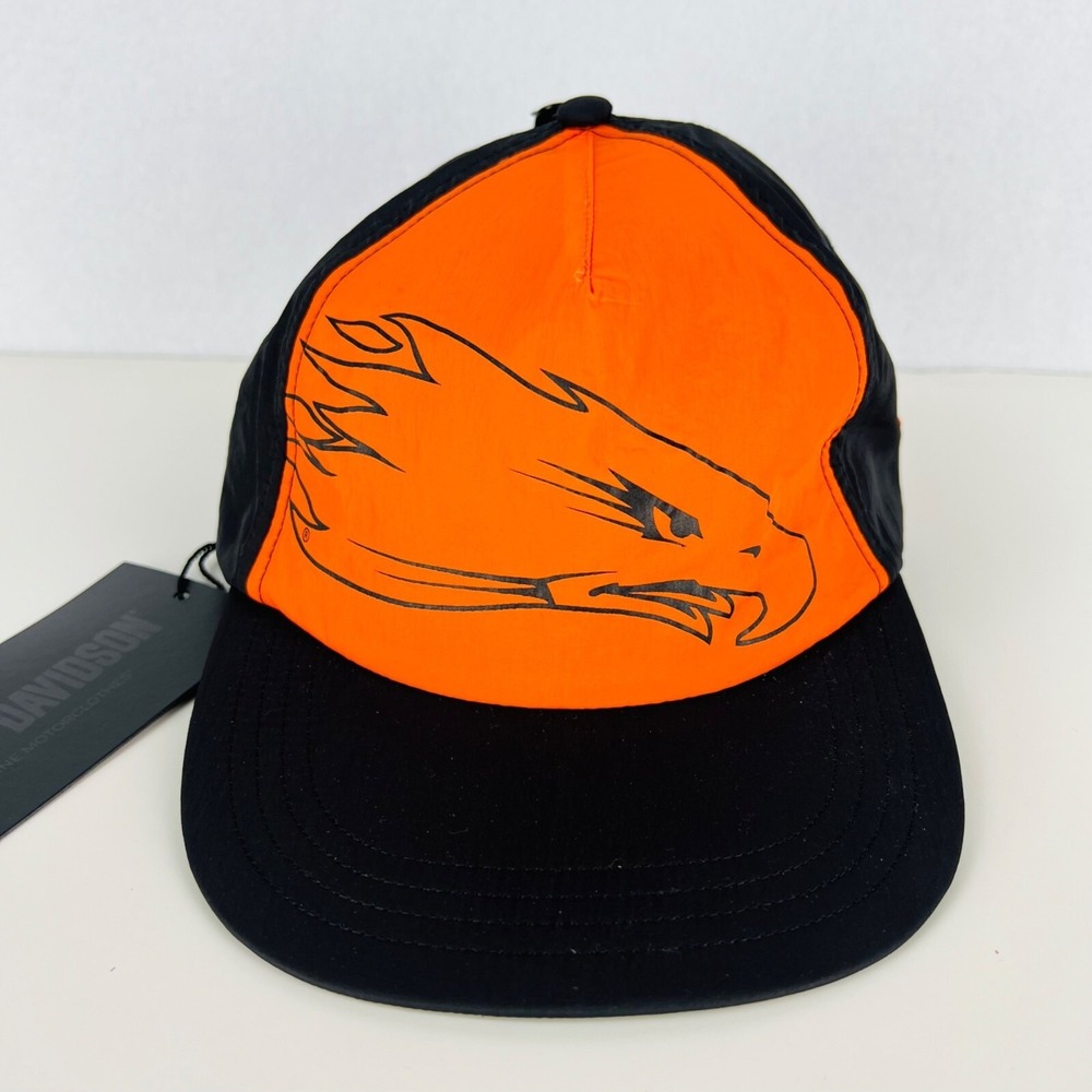Harley Davidson Men's Screaming Eagle Nylon Black Orange Cap One Size NWT